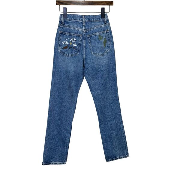 NEW Reformation Handicraft Embroidered High Rise Straight Jeans Juno Size 23 - Picture 7 of 14